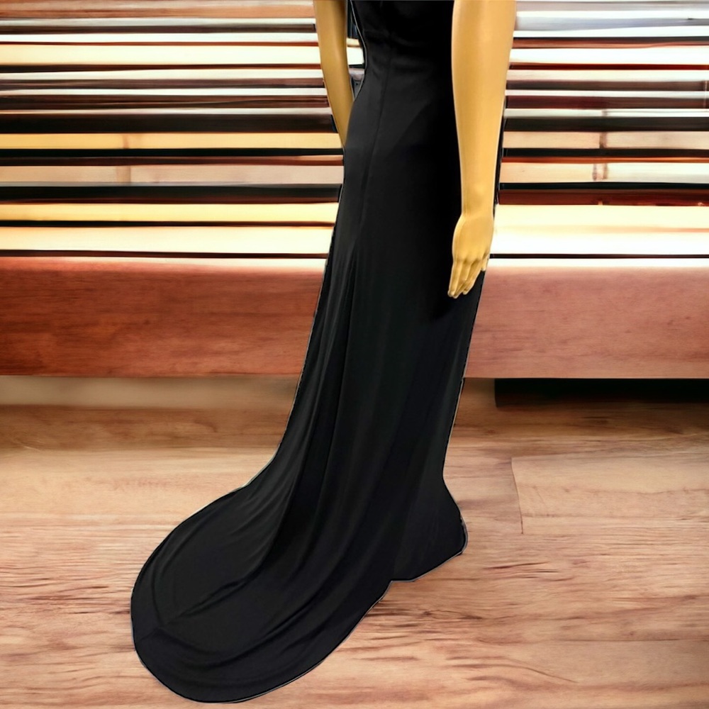 Calvin Klein Black Floor Length Train Criss Cross Back Evening Gown Womens 12 - Picture 6 of 11